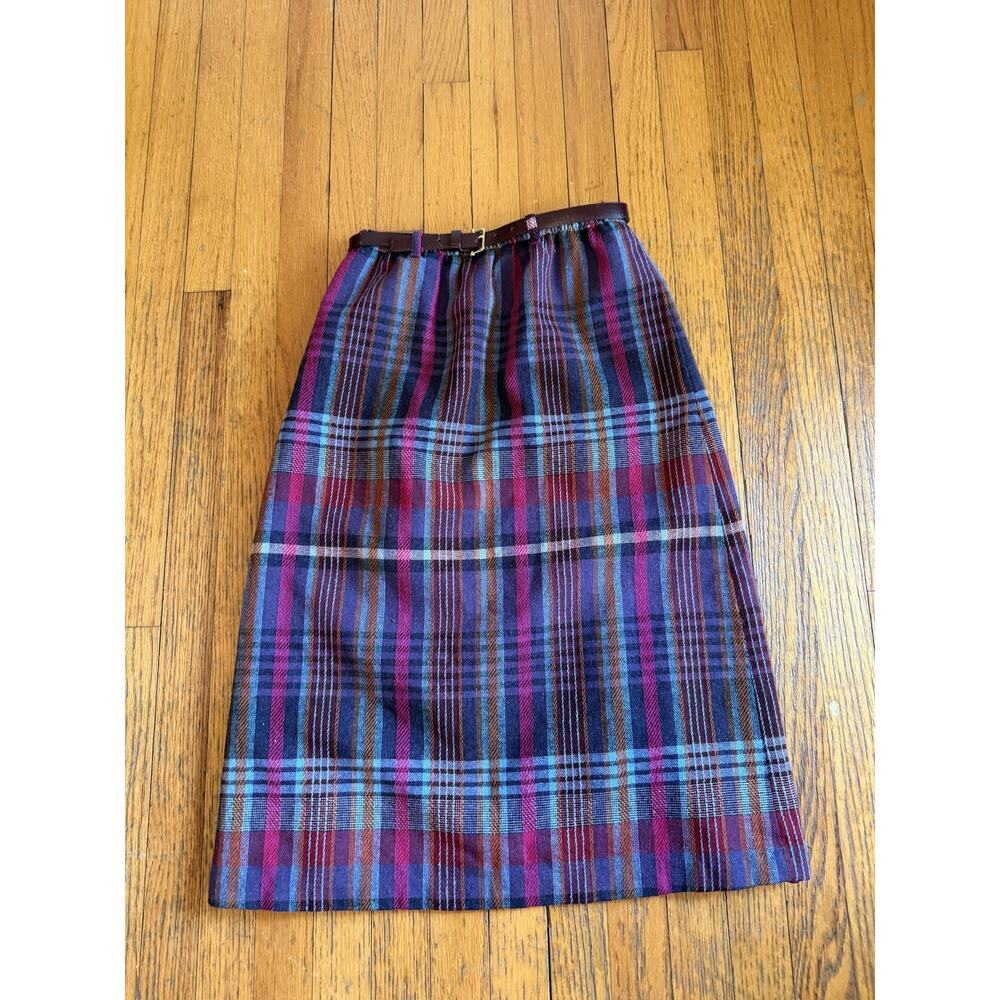 Vintage Claire Thomson Womens Multicolor Plaid Belted Skirt